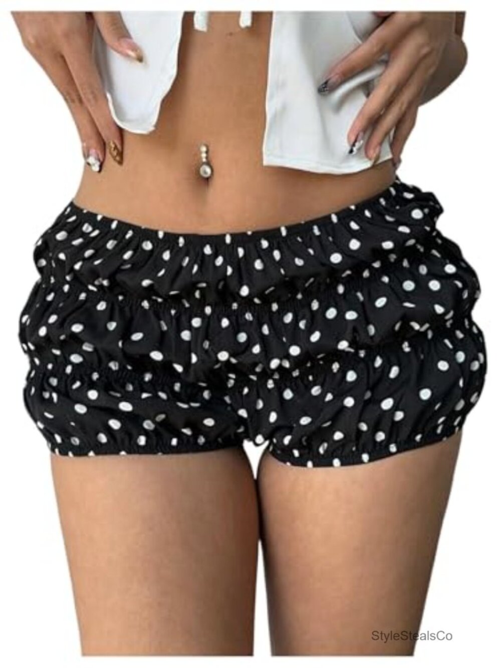 Women's Polka Dots Micro Bubble Shorts Low Waist Ruffled Elastic Waist